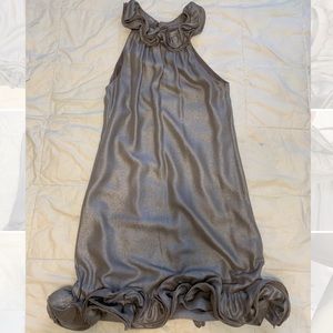 TED BAKER Silver Metallic Ruffle Night Out Dress